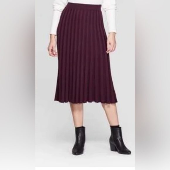 Elegant Wine Plum Pleated Skirt - Picture 1 of 3